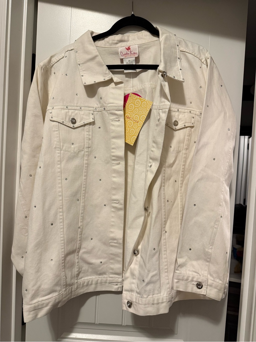 Quacker Factory Cream Rhinestone-Embellished Denim Jacket